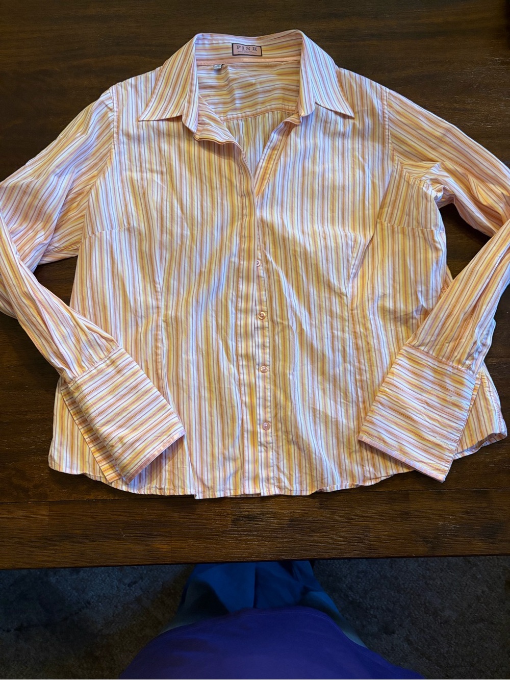 Thomas Pink Jermyn Street Women’s Size 16 Striped Button Up Shirt Pink Yellow